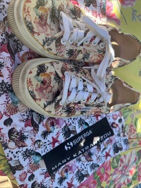 GUC Superga Canvas Sneakers in Seashell Print with Matching Shoe Bag 8US/EU 39